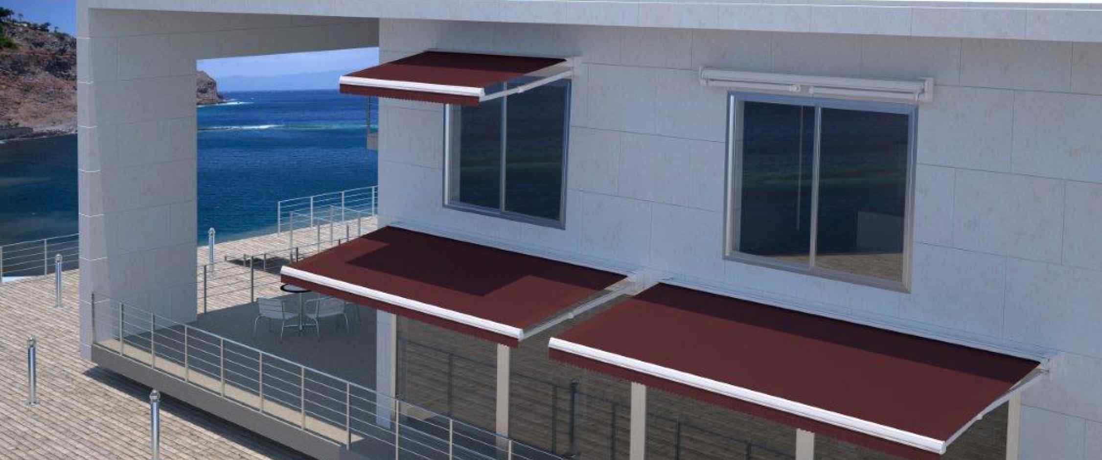 Toldo brazo extensible modelo Premium con posibilidad de protección de lona mediante cofre modelo spiral smant con funcionamiento manual eléctrico y automático .Adecuado para su uso en porches y terrazas 